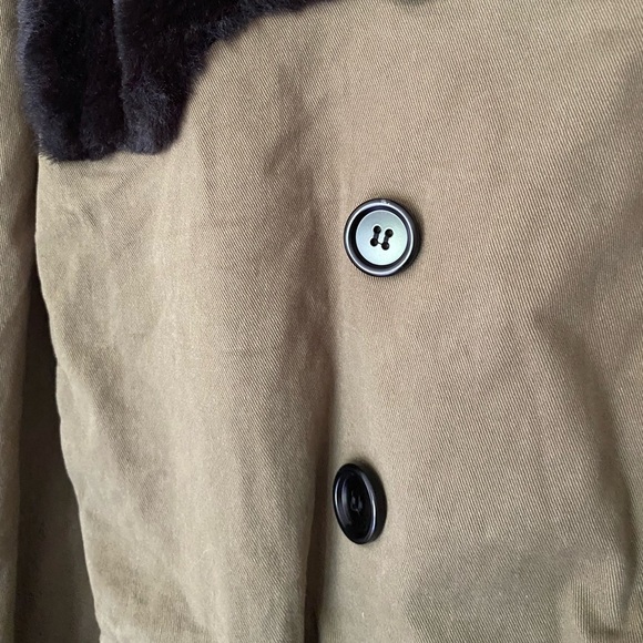 MARISSA WEBB Faux Fur Belted Coat Olive Green Utility Trench Jacket Size 6 - Picture 11 of 13